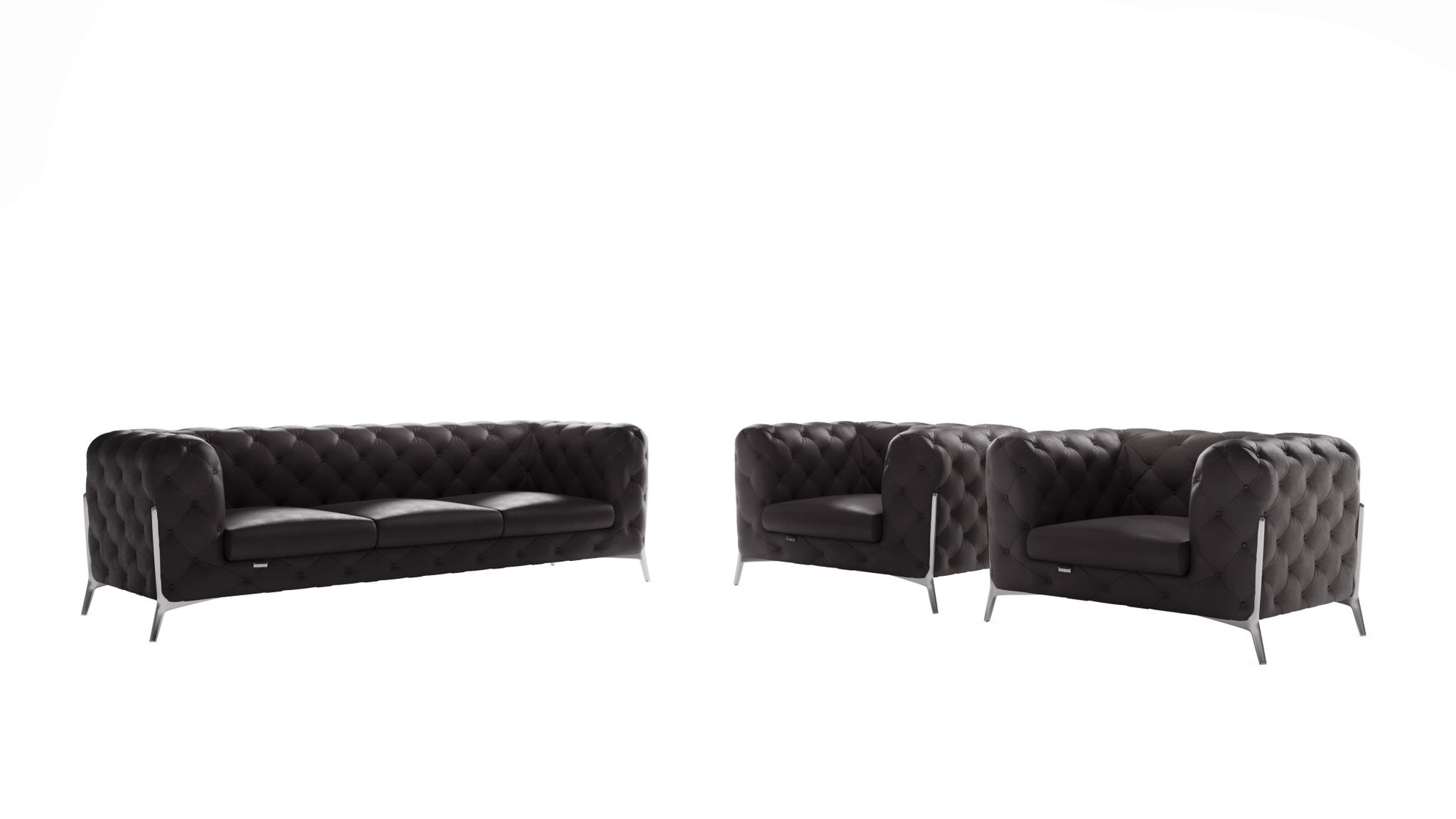 Three Piece Indoor Dark Gray Italian Leather Five Person Seating Set-0
