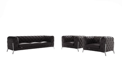 Three Piece Indoor Dark Gray Italian Leather Five Person Seating Set-0