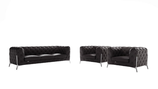 Three Piece Indoor Dark Gray Italian Leather Five Person Seating Set-0