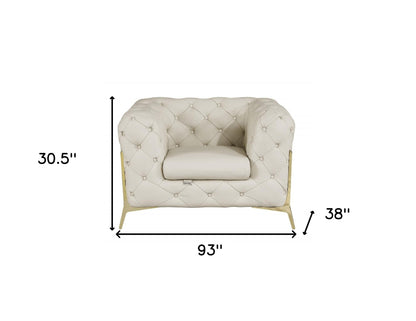 Three Piece Indoor Beige Italian Leather Five Person Seating Set-5