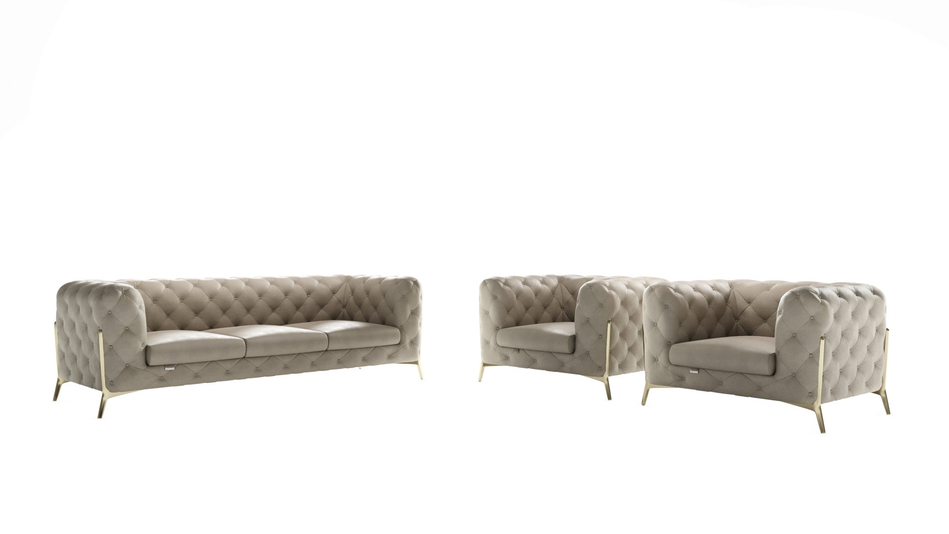 Three Piece Indoor Beige Italian Leather Five Person Seating Set-0
