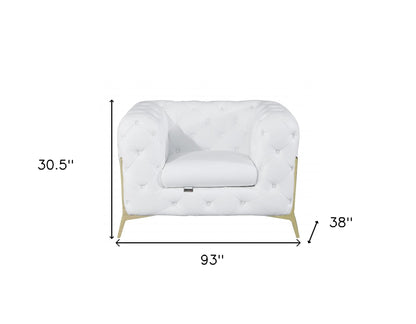 Three Piece Indoor White Italian Leather Five Person Seating Set-6
