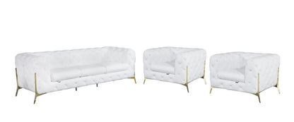 Three Piece Indoor White Italian Leather Five Person Seating Set-0