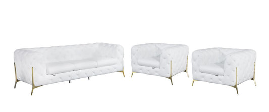 Three Piece Indoor White Italian Leather Five Person Seating Set-0