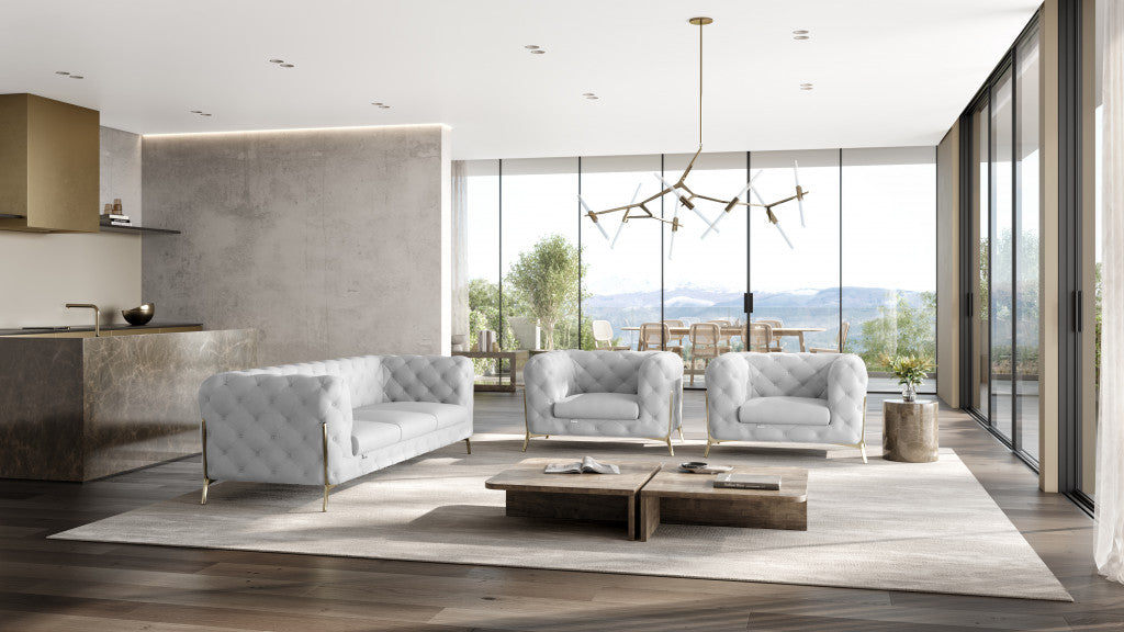 Three Piece Indoor White Italian Leather Five Person Seating Set-5
