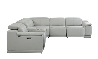 Light Gray Italian Leather Power Reclining U Shaped Six Piece Corner Sectional With Console-2