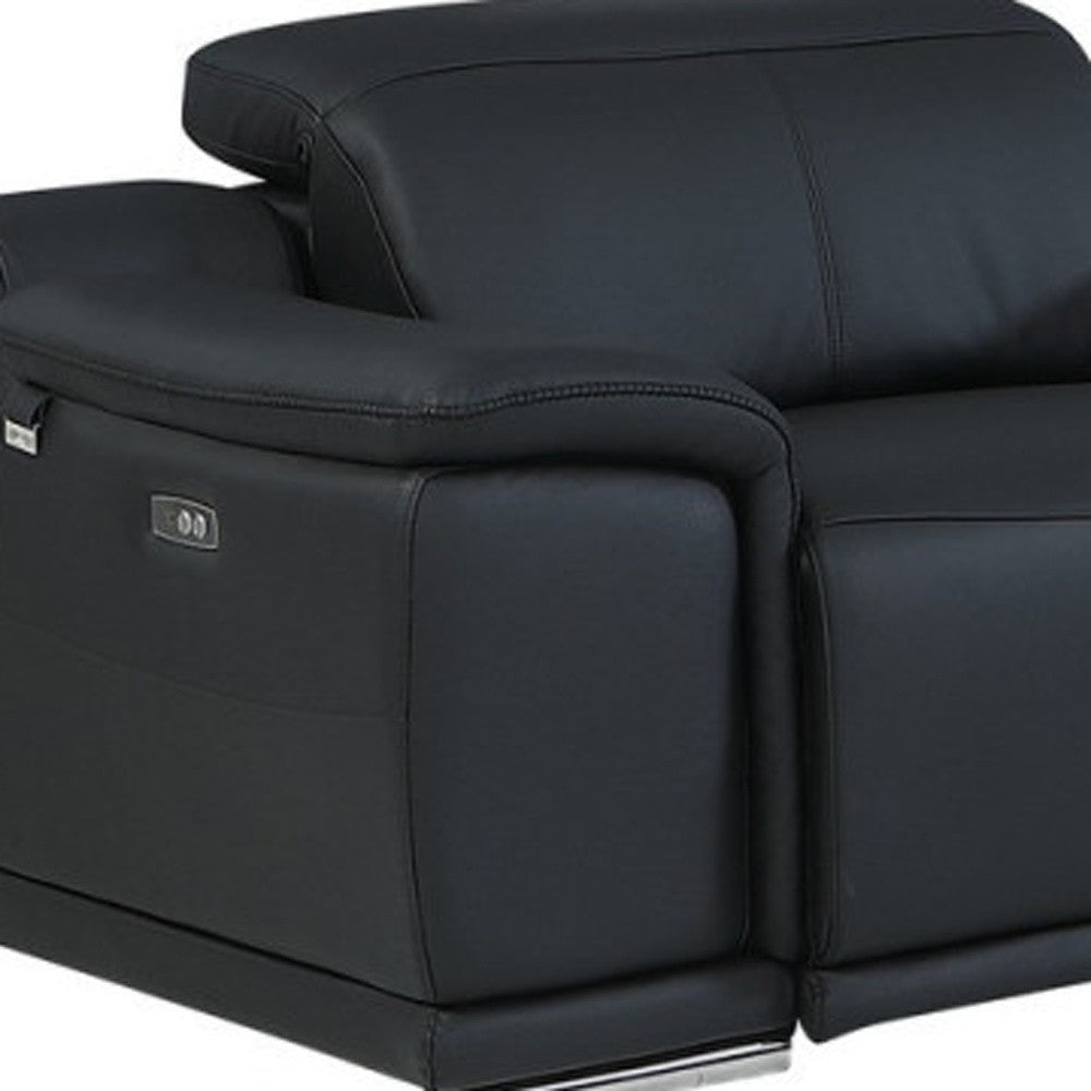 Black Italian Leather Power Reclining U Shaped Seven Piece Corner Sectional With Console-7