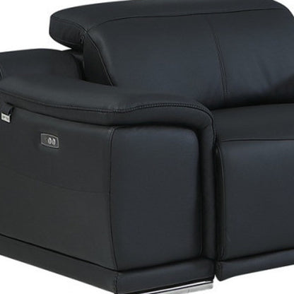 Black Italian Leather Power Reclining U Shaped Seven Piece Corner Sectional With Console-7