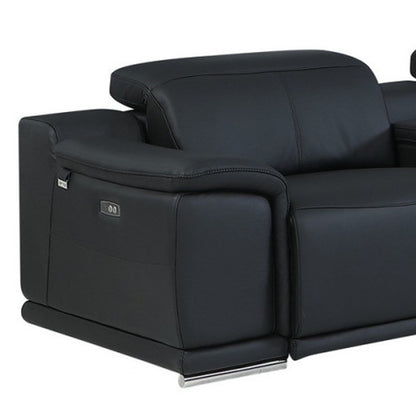 Black Italian Leather Power Reclining U Shaped Seven Piece Corner Sectional With Console-8