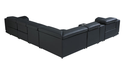Black Italian Leather Power Reclining U Shaped Seven Piece Corner Sectional With Console-3