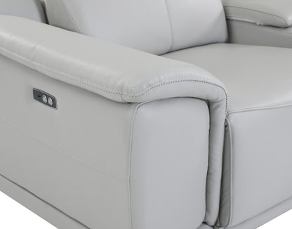 Light Gray Italian Leather Power Reclining U Shaped Seven Piece Corner Sectional With Console-7