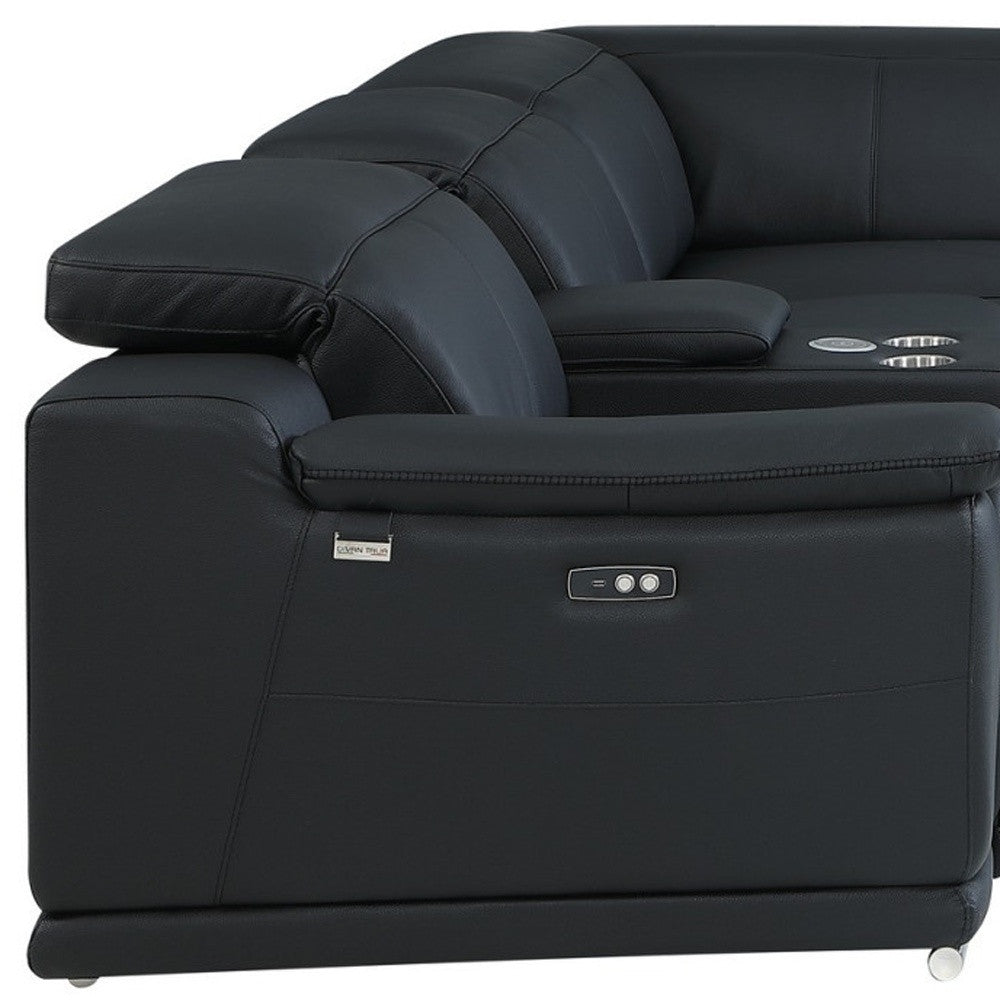 Black Italian Leather Power Reclining U Shaped Seven Piece Corner Sectional With Console-8
