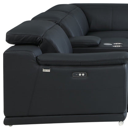 Black Italian Leather Power Reclining U Shaped Seven Piece Corner Sectional With Console-8