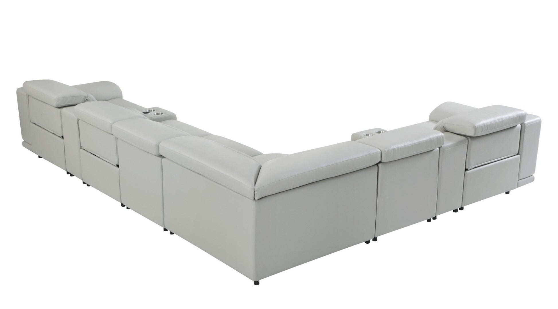 Light Gray Italian Leather Power Reclining U Shaped Eight Piece Corner Sectional With Console-4