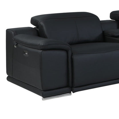 Black Italian Leather Power Reclining U Shaped Eight Piece Corner Sectional With Console-6