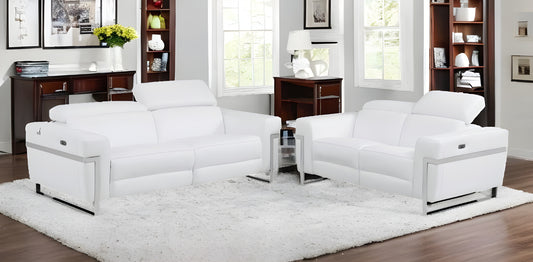 Two Piece White Italian Leather Five Person Seating Set-0