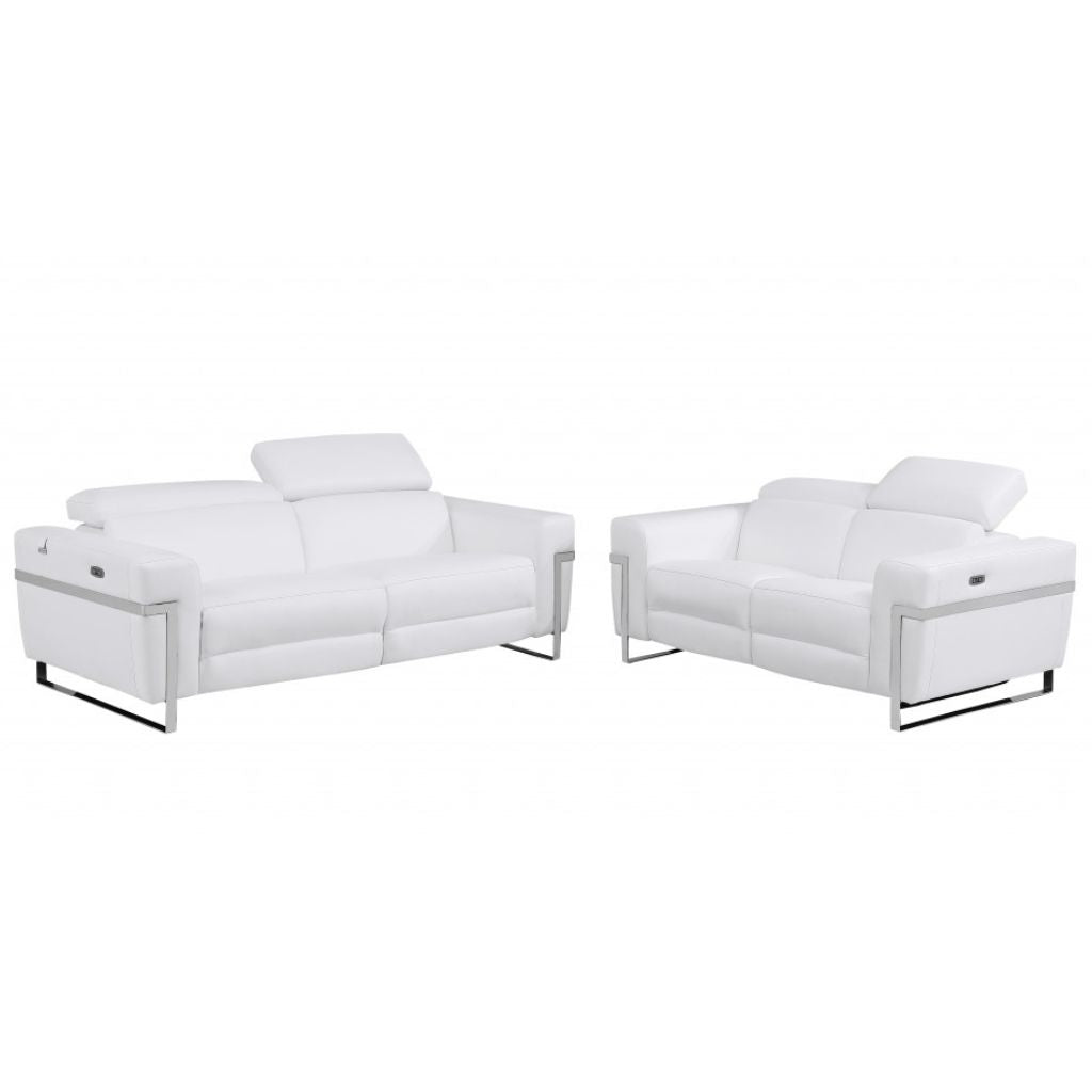Two Piece White Italian Leather Five Person Seating Set-3