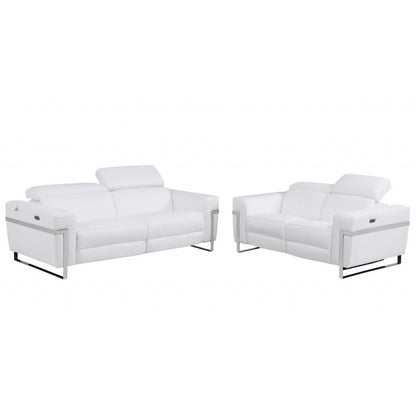 Two Piece White Italian Leather Five Person Seating Set-3