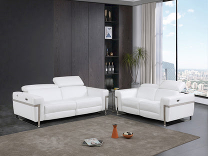 Two Piece White Italian Leather Five Person Seating Set-7