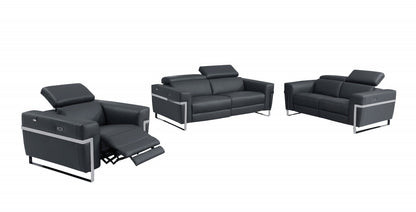 Three Piece Indoor Dark Gray Italian Leather Six Person Seating Set-0
