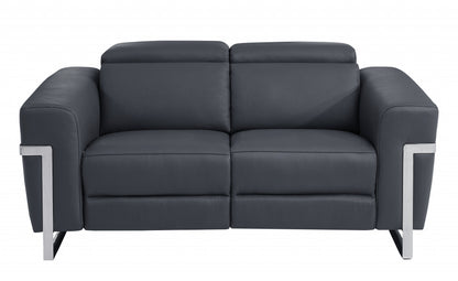 Three Piece Indoor Dark Gray Italian Leather Six Person Seating Set-3