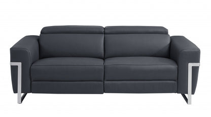 Three Piece Indoor Dark Gray Italian Leather Six Person Seating Set-4