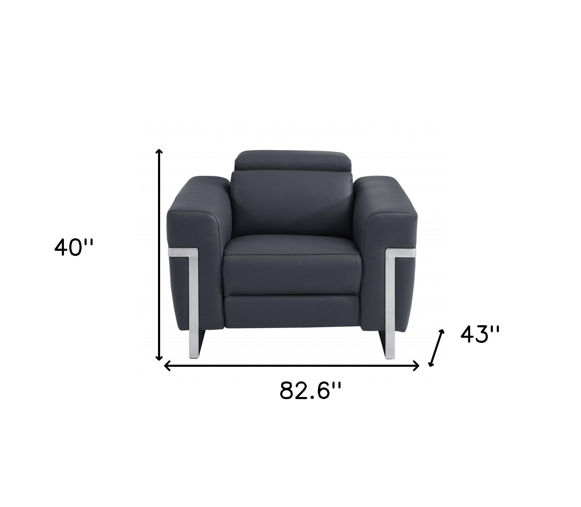 Three Piece Indoor Dark Gray Italian Leather Six Person Seating Set-6
