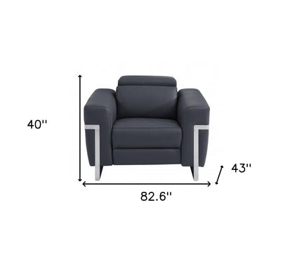 Three Piece Indoor Dark Gray Italian Leather Six Person Seating Set-6