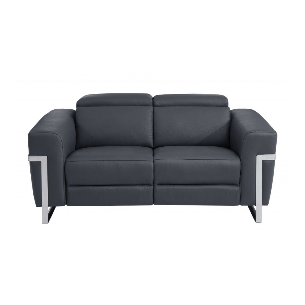 Two Piece Indoor Dark Gray Italian Leather Five Person Seating Set-1