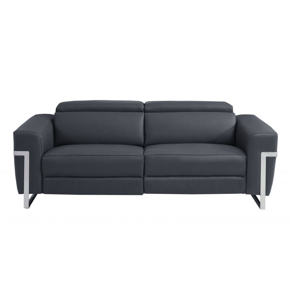 Two Piece Indoor Dark Gray Italian Leather Five Person Seating Set-2