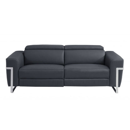 Two Piece Indoor Dark Gray Italian Leather Five Person Seating Set-2