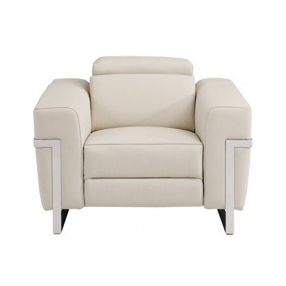 Three Piece Indoor Beige Italian Leather Six Person Seating Set-1