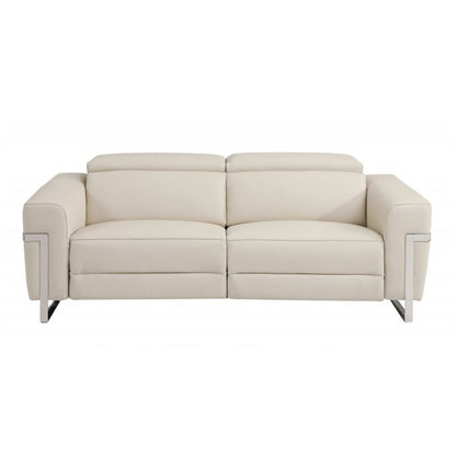 Three Piece Indoor Beige Italian Leather Six Person Seating Set-3