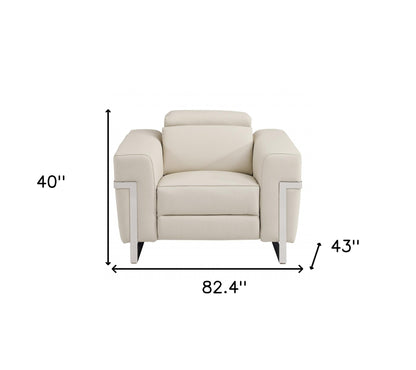 Three Piece Indoor Beige Italian Leather Six Person Seating Set-8