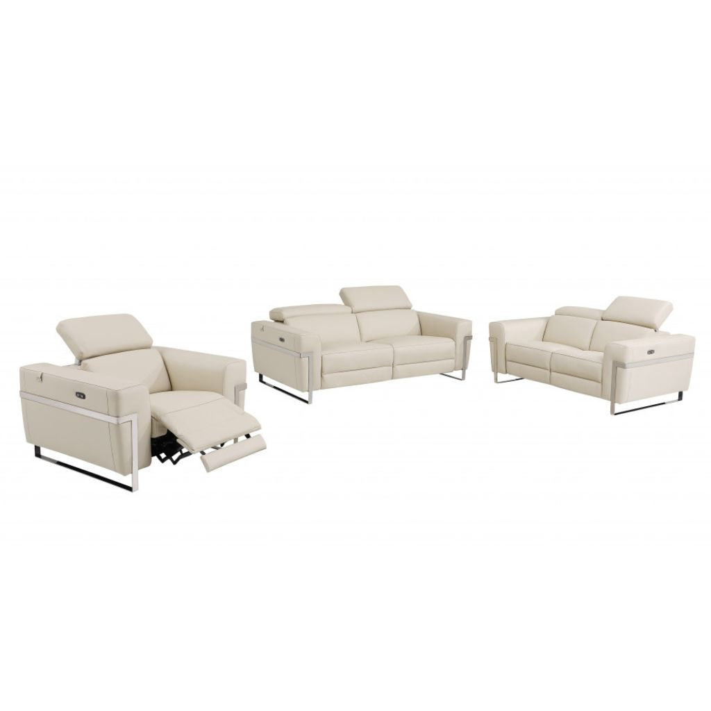 Three Piece Indoor Beige Italian Leather Six Person Seating Set-4