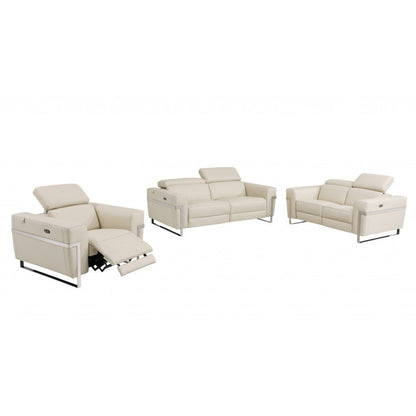 Three Piece Indoor Beige Italian Leather Six Person Seating Set-4