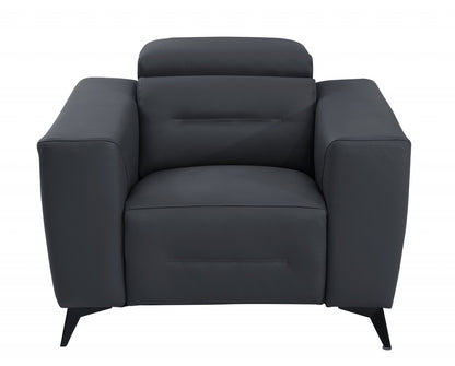 Three Piece Indoor Dark Gray Italian Leather Six Person Seating Set-2