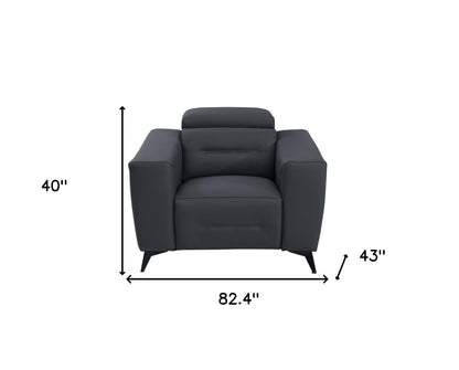 Three Piece Indoor Dark Gray Italian Leather Six Person Seating Set-6