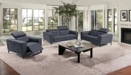 Three Piece Indoor Dark Gray Italian Leather Six Person Seating Set-1