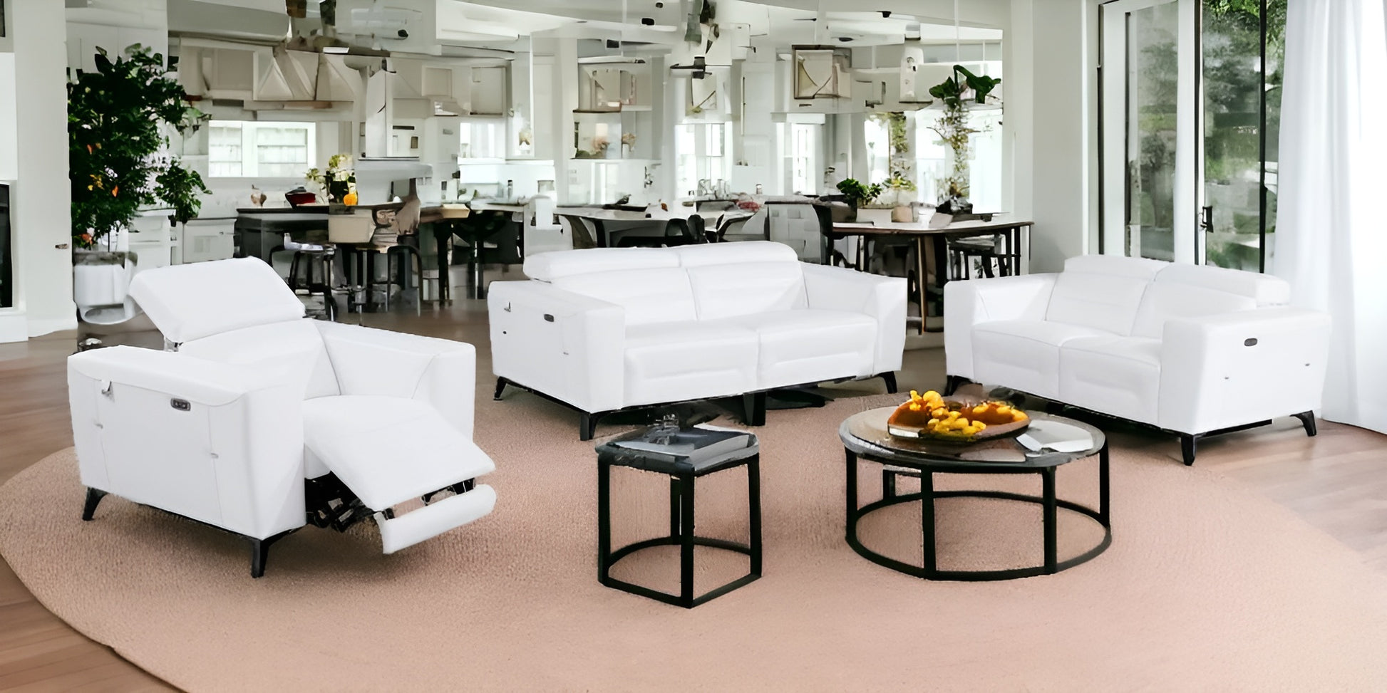 Three Piece White Italian Leather Six Person Seating Set-0