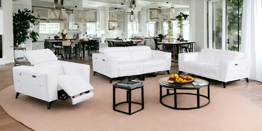 Three Piece White Italian Leather Six Person Seating Set-0