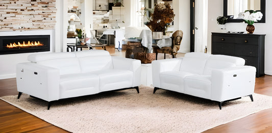 Two Piece White Italian Leather Five Person Seating Set-0