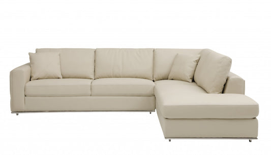 Beige Italian Leather Reclining L Shaped Two Piece Corner Sectional-0