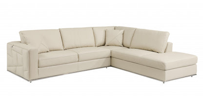 Beige Italian Leather Reclining L Shaped Two Piece Corner Sectional-2