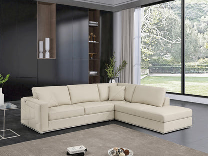 Beige Italian Leather Reclining L Shaped Two Piece Corner Sectional-5