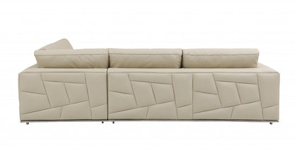 Beige Italian Leather Reclining L Shaped Two Piece Corner Sectional-3