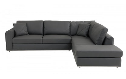 Dark Gray Italian Leather Reclining L Shaped Two Piece Corner Sectional-0
