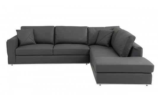 Dark Gray Italian Leather Reclining L Shaped Two Piece Corner Sectional-0