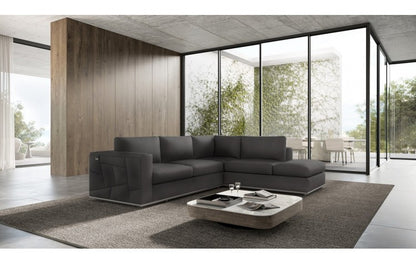 Dark Gray Italian Leather Reclining L Shaped Two Piece Corner Sectional-4