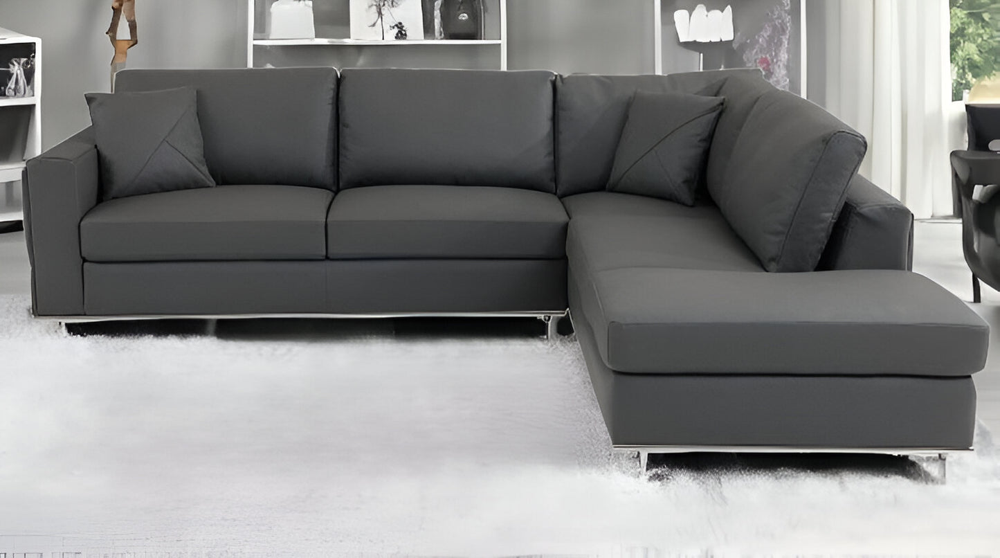 Dark Gray Italian Leather Reclining L Shaped Two Piece Corner Sectional-1